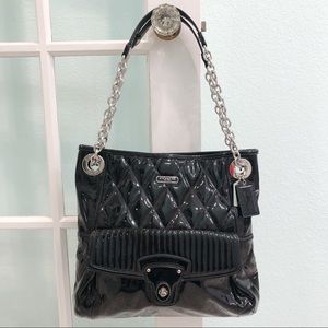 Coach Black Patent Leather Chain Strap Handbag
